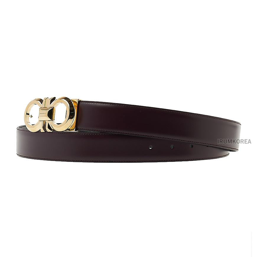 Ferragamo Men’s Reversible Gancini Leather Belt DARK BAROLO 0770938