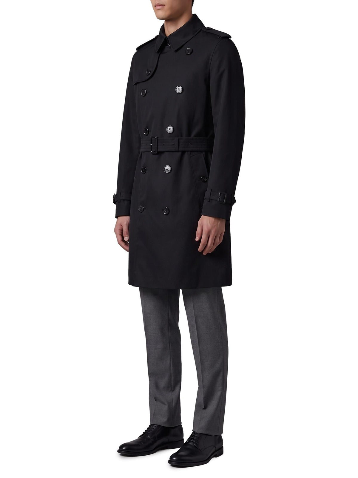 BURBERRY Black Cotton Gabardine Double-Breasted Trench Coat Men