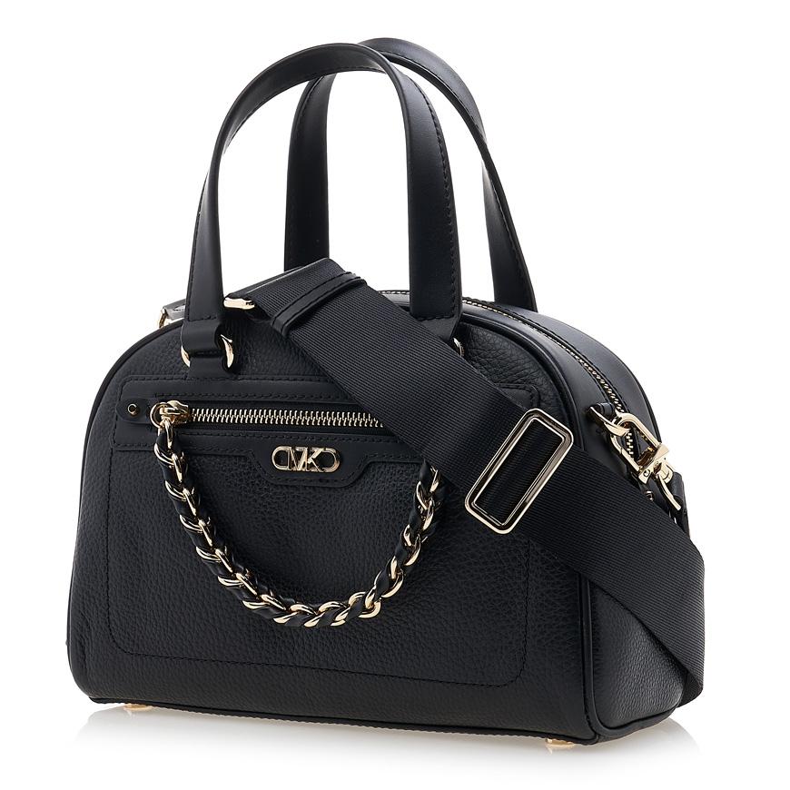 Michael Kors Women’s Logo Chain Tote Bag Black Leather Tote