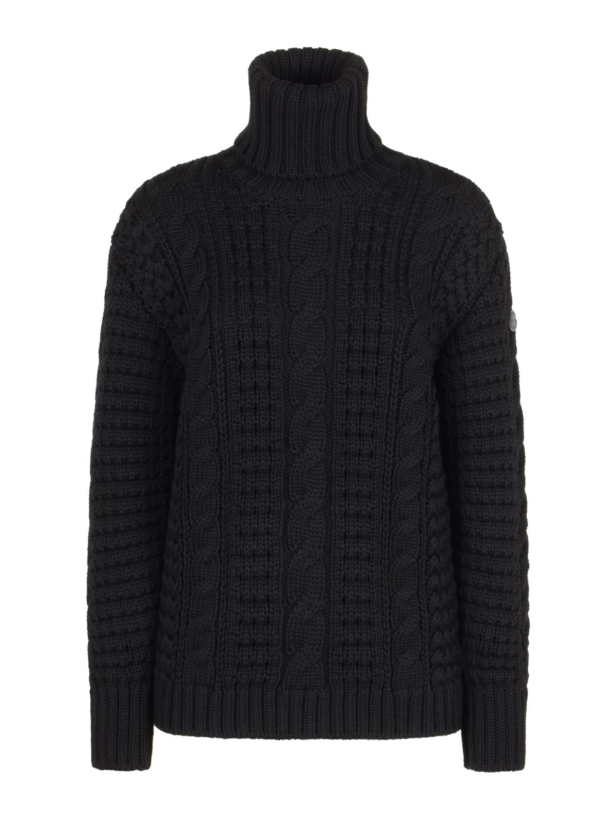 Moncler Black Wool Zip-Up Turtleneck Sweater