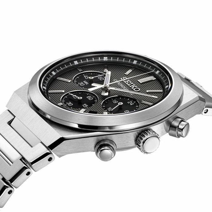 Seiko Men’s Chronograph Sapphire Silver Black Metal Watch SSB455 P1