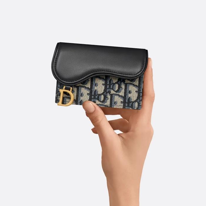 DIOR Saddle Bloom Blue Leather Card Holder Wallet S5611CNKO M928