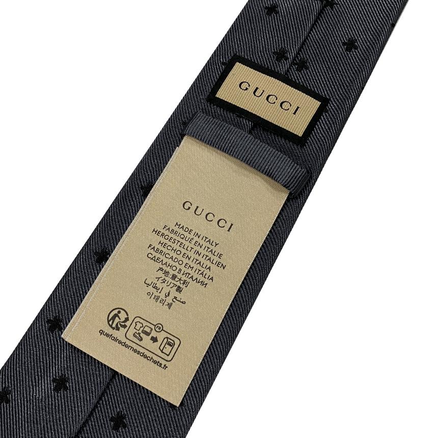 GUCCI Bee Pattern Silk Tie Gray