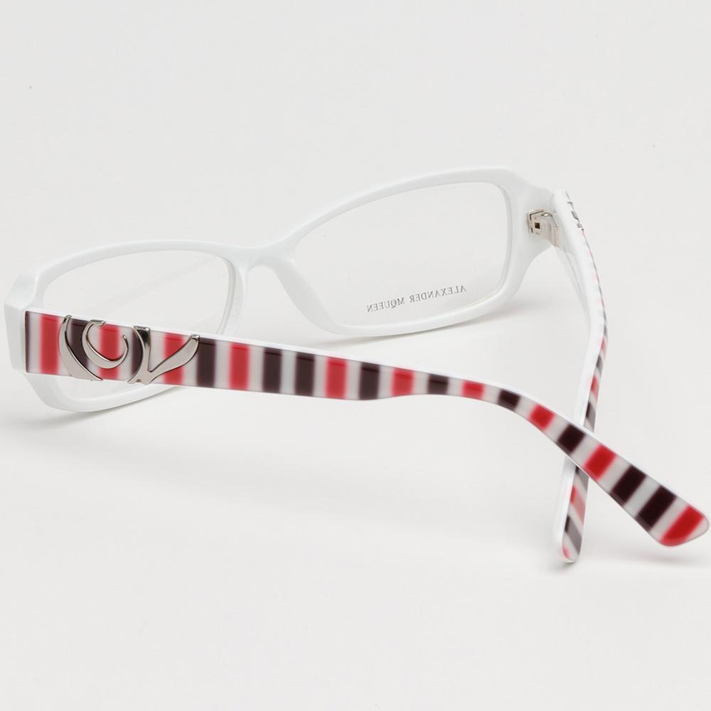 Alexander Mcqueen White Acetate Rectangle Eyeglass Frames Unisex AMQ4161 R2Y