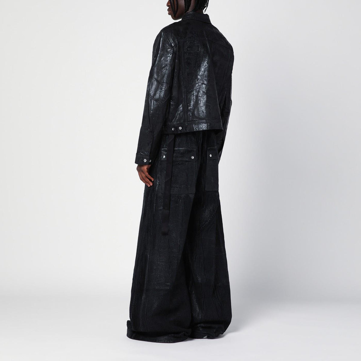 Rick Owens DRKSHDW Mega Crust Black Denim Slim Trucker Jacket DU02D2751 BMC 09