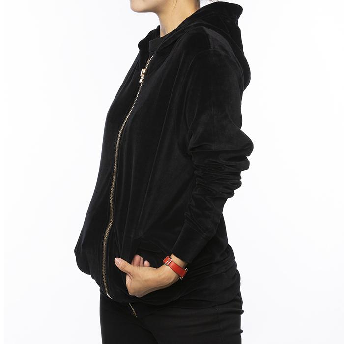 IH NOM UH NIT Women’s Velour Back Logo Zip Hoodie Cardigan Black