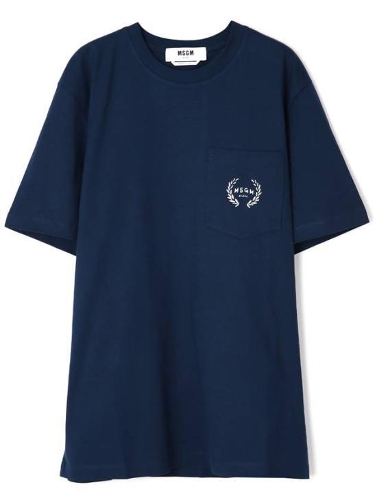 MSGM Navy Short Sleeve Cotton T-Shirt for Men 3540 MM1282 3779889