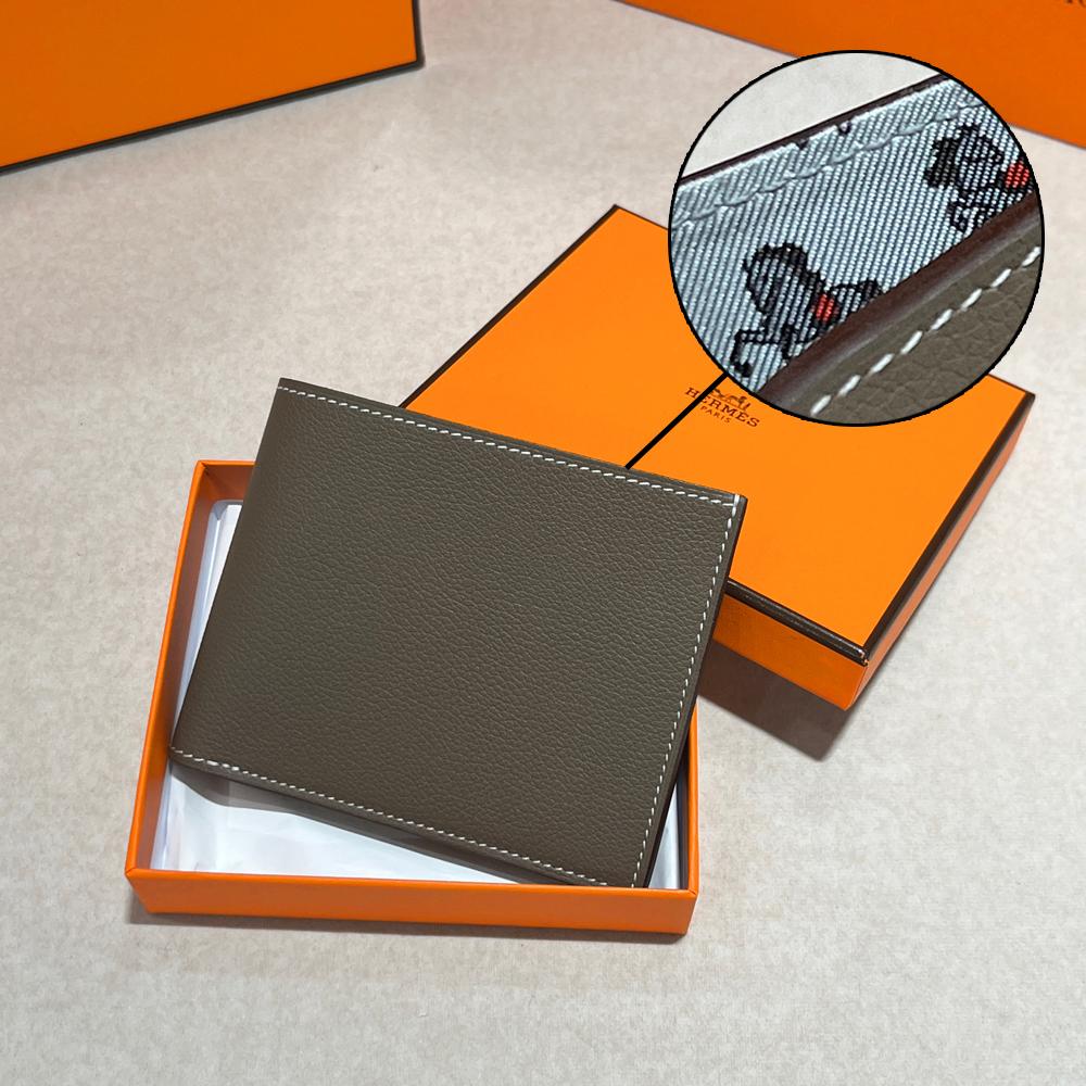 HERMES Citizen Twill Compact Wallet Evercolor Etoupe Horse Lining Bi-Fold
