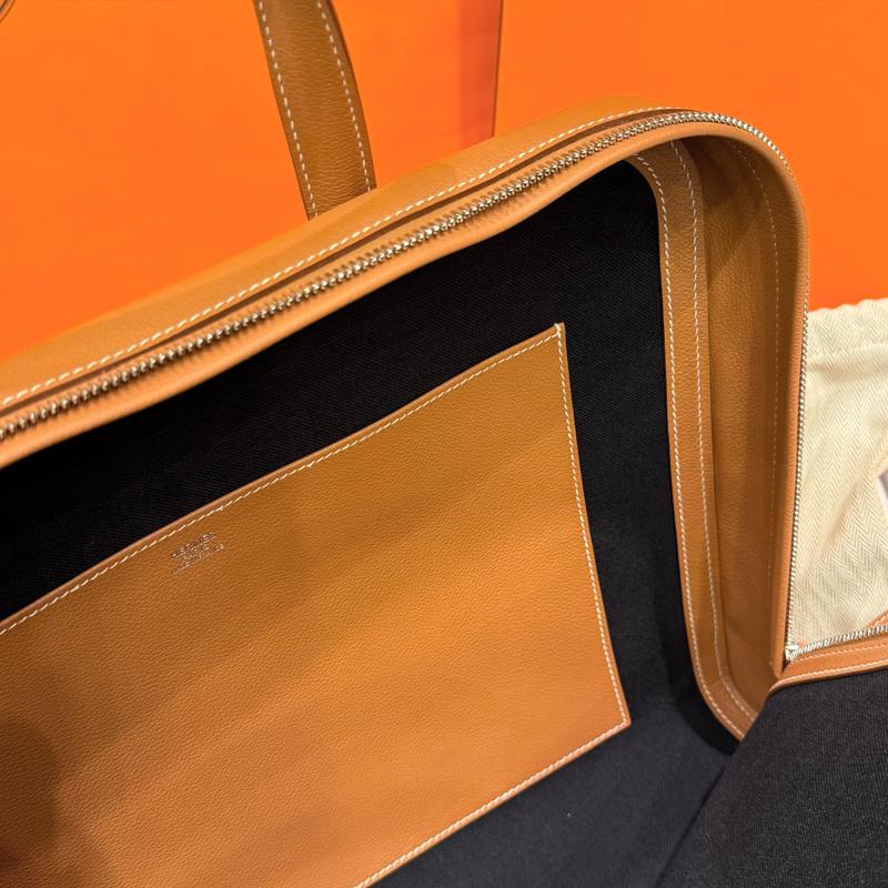 HERMES Victoria Light Brief Case Gold Brown Tote Bag Unisex
