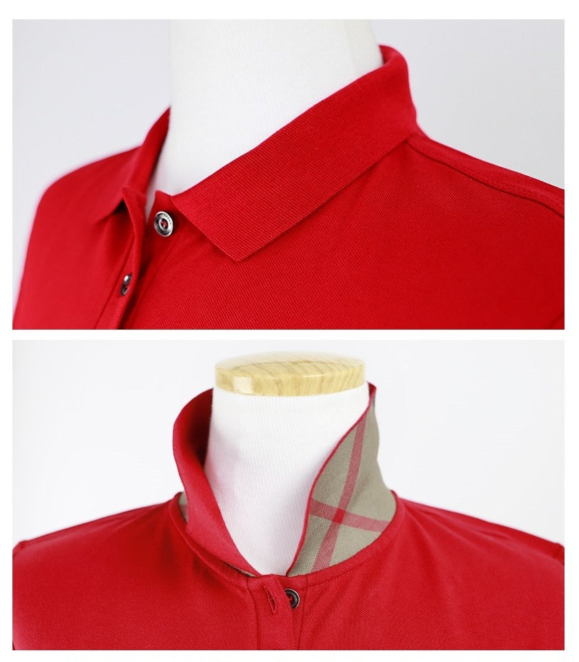 BURBERRY Women’s Check Pique Short Sleeve Polo Shirt Red
