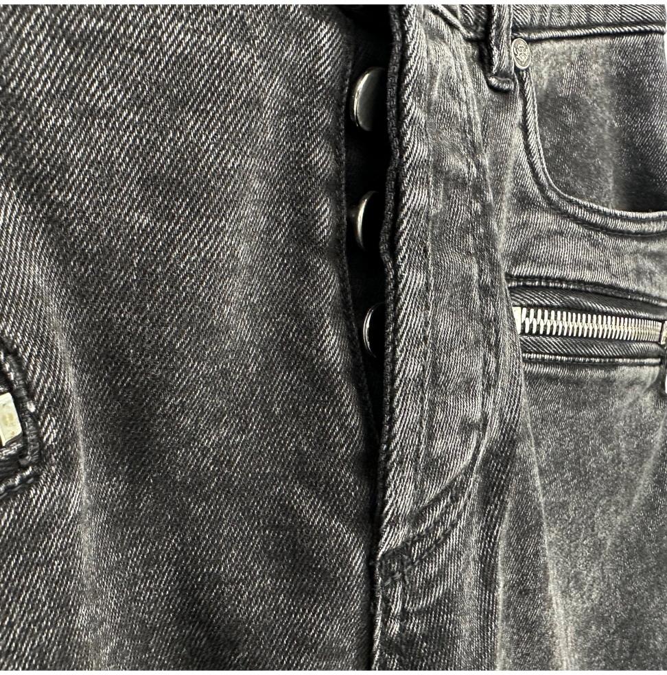 Balmain Men's Biker Washed Black Denim Jeans VH1MG005107D
