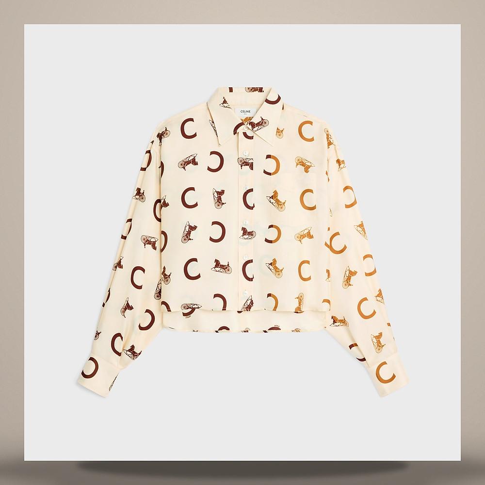 CELINE Silk Twill Crop Long Sleeve Shirt Cream Tan Men’s RC0DU3K44 01DT
