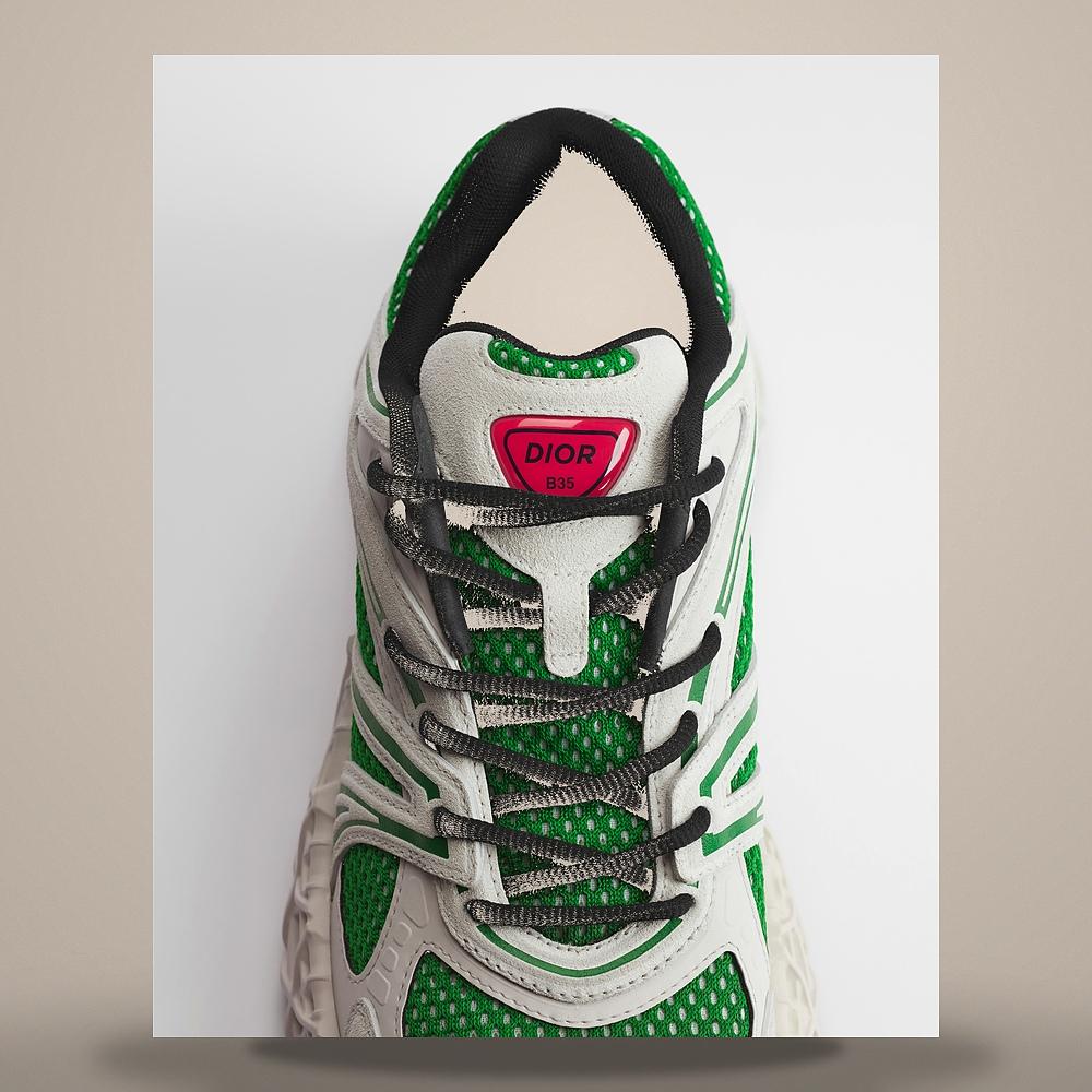DIOR White Suede Calfskin and Green Mesh Low-Top Sneakers 3SN323AAY H007