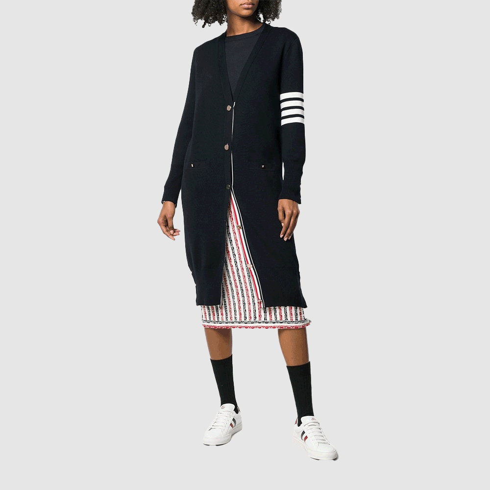 THOM BROWNE Women’s Milano Stitch Wool Long Cardigan Navy