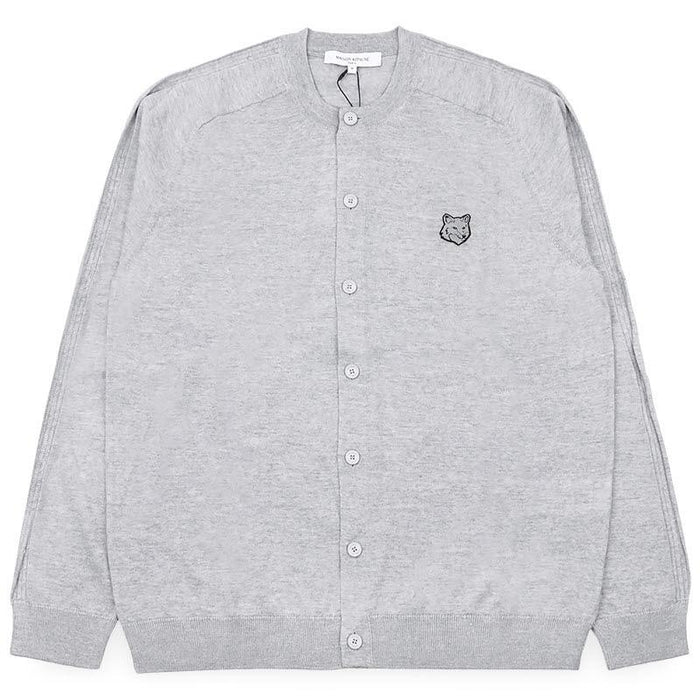 Maison Kitsune Fox Head Fine Merino Wool Cardigan Gray Men