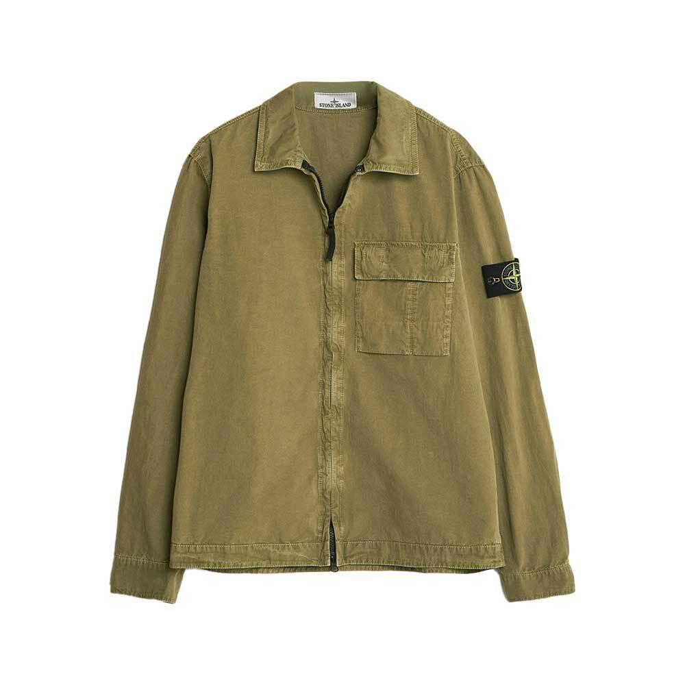 STONE ISLAND Brushed Military Green Overshirt Jacket