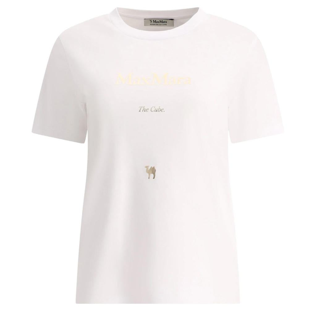 Max Mara Metallic Logo T-Shirt White Cotton Short Sleeve