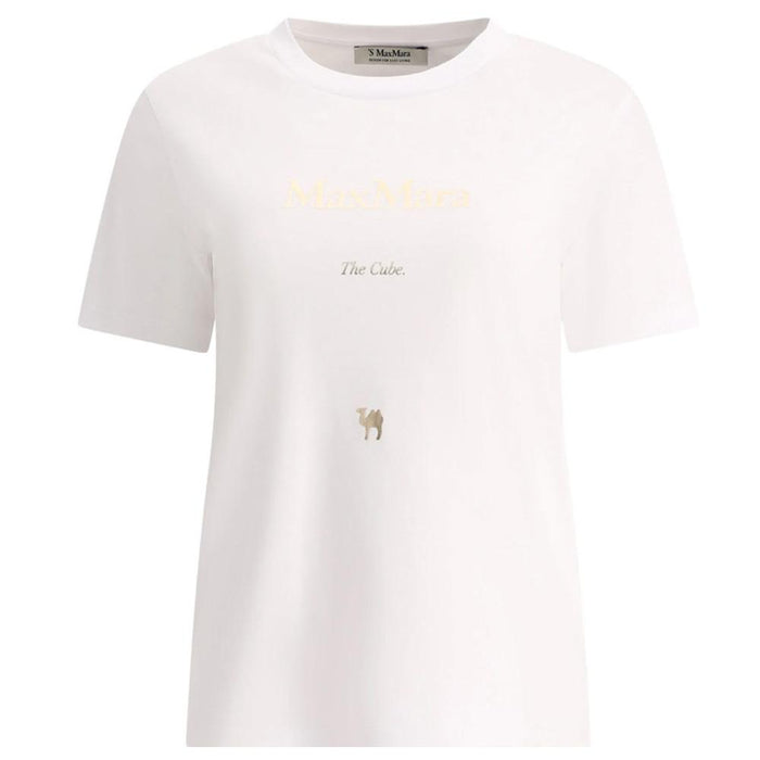 Max Mara Metallic Logo T-Shirt White Cotton Short Sleeve