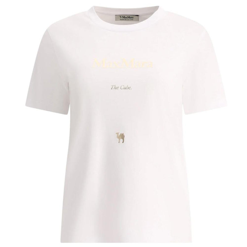 Max Mara Metallic Logo T-Shirt White Cotton Short Sleeve