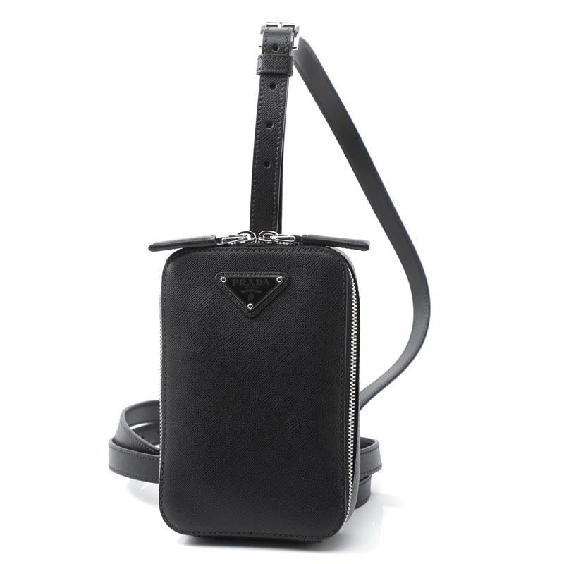 PRADA Saffiano Leather Vertical Crossbody Bag Black Unisex