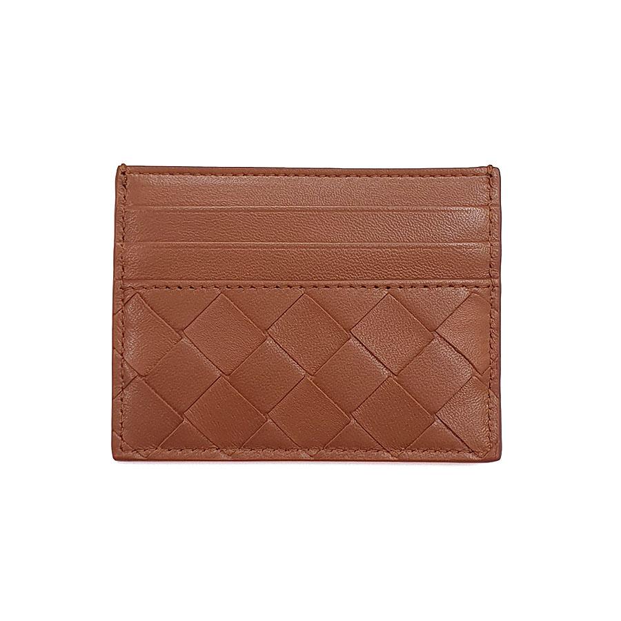Bottega Veneta Intrecciato Wood Brown Leather Card Holder Wallet