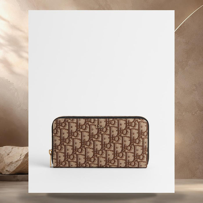 DIOR Brown Oblique Jacquard Zip Long Wallet 2ESBC252YYE H45E