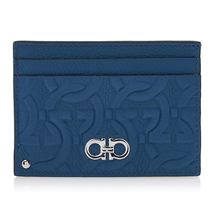 Ferragamo Gancini Leather Card Holder for Men 66 1121 DENIM 0758019