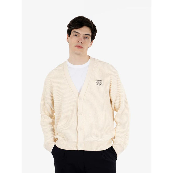 Maison Kitsune Bold Fox Head Logo Men’s Cardigan Navy Knit