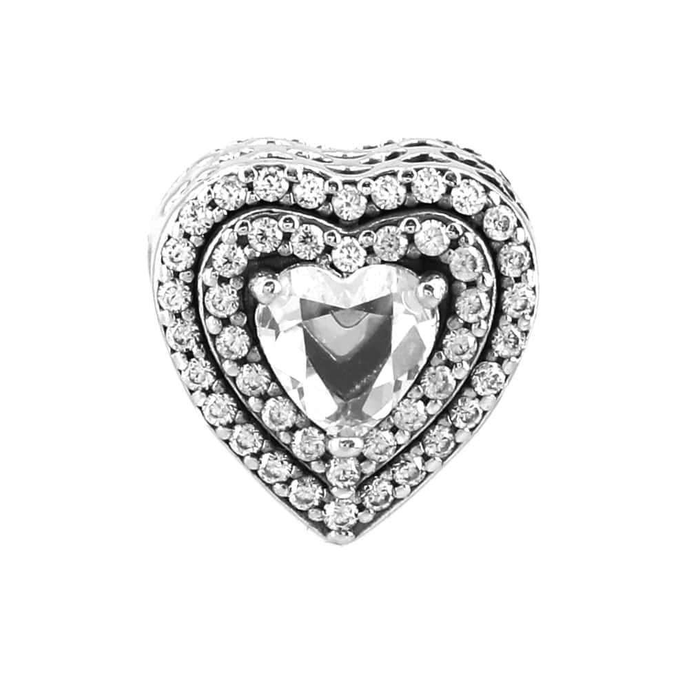 PANDORA Sparkling Leveled Heart Silver Charm Bracelet Accessory 799218C01