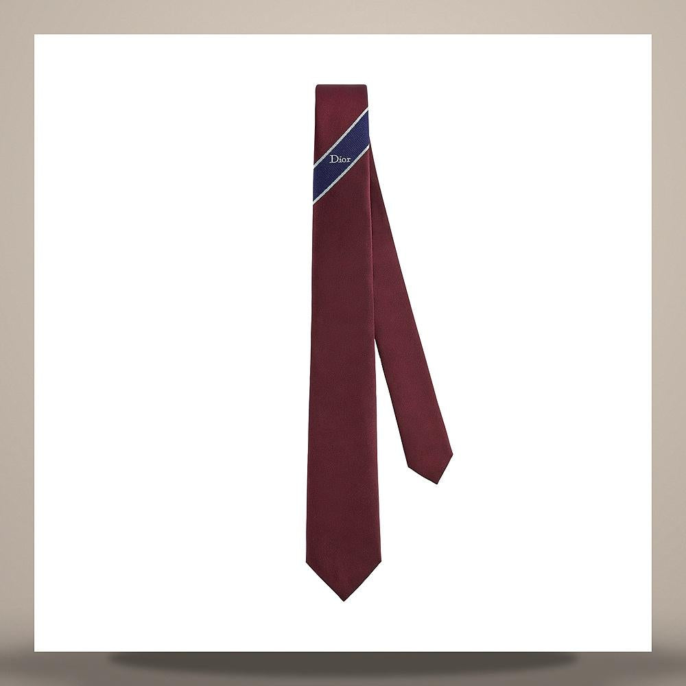 DIOR Regimental Stripe Silk Tie Burgundy Navy Blue 68C1047B6157 C385