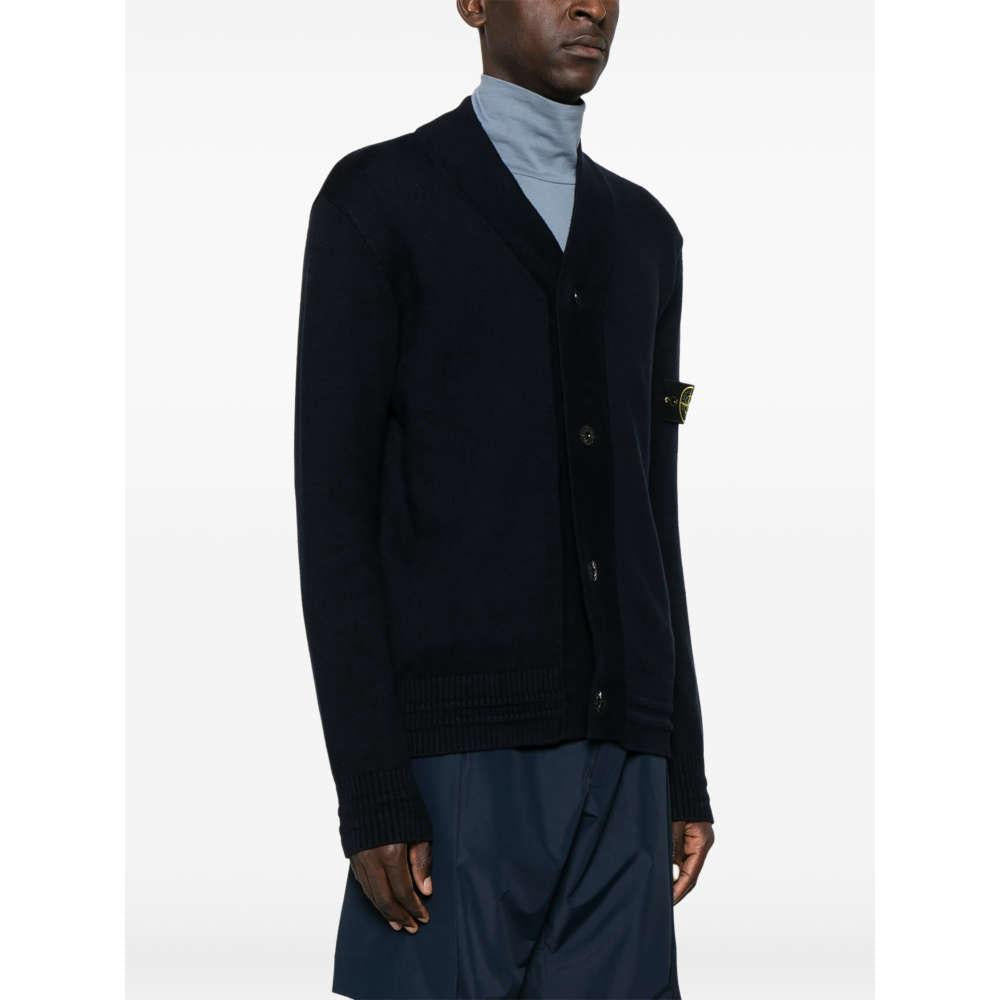 STONE ISLAND Navy Woven Patch Cardigan Unisex Knit Top