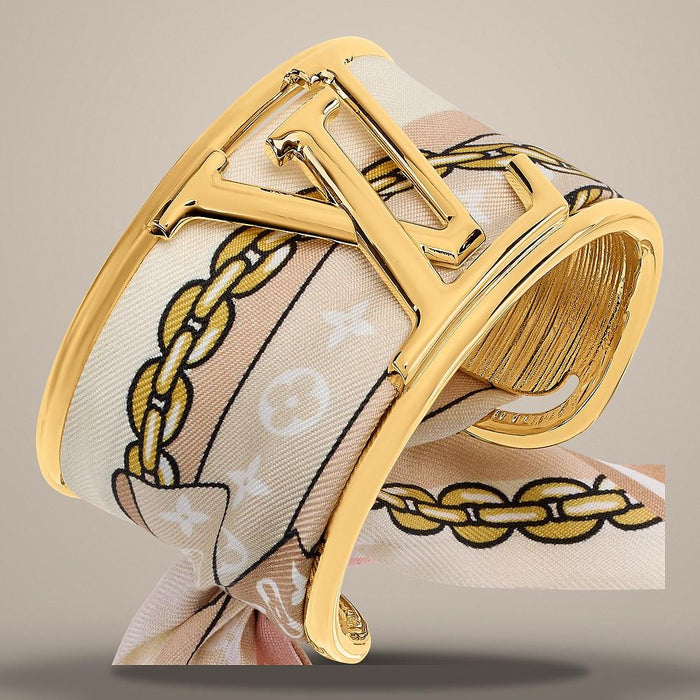 Louis Vuitton LV Initial Silk Bracelet Gold-Tone Metal MA003S