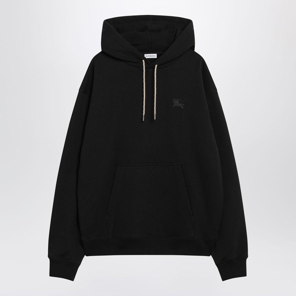 BURBERRY Black Cotton Logo Print Hoodie for Men