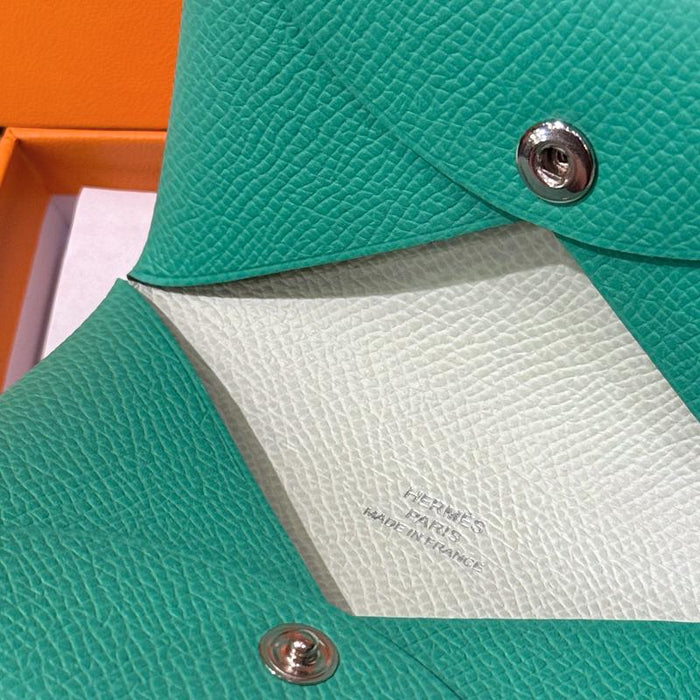 HERMES Goat Skin Palladium Calvi Verso Mint Card Holder