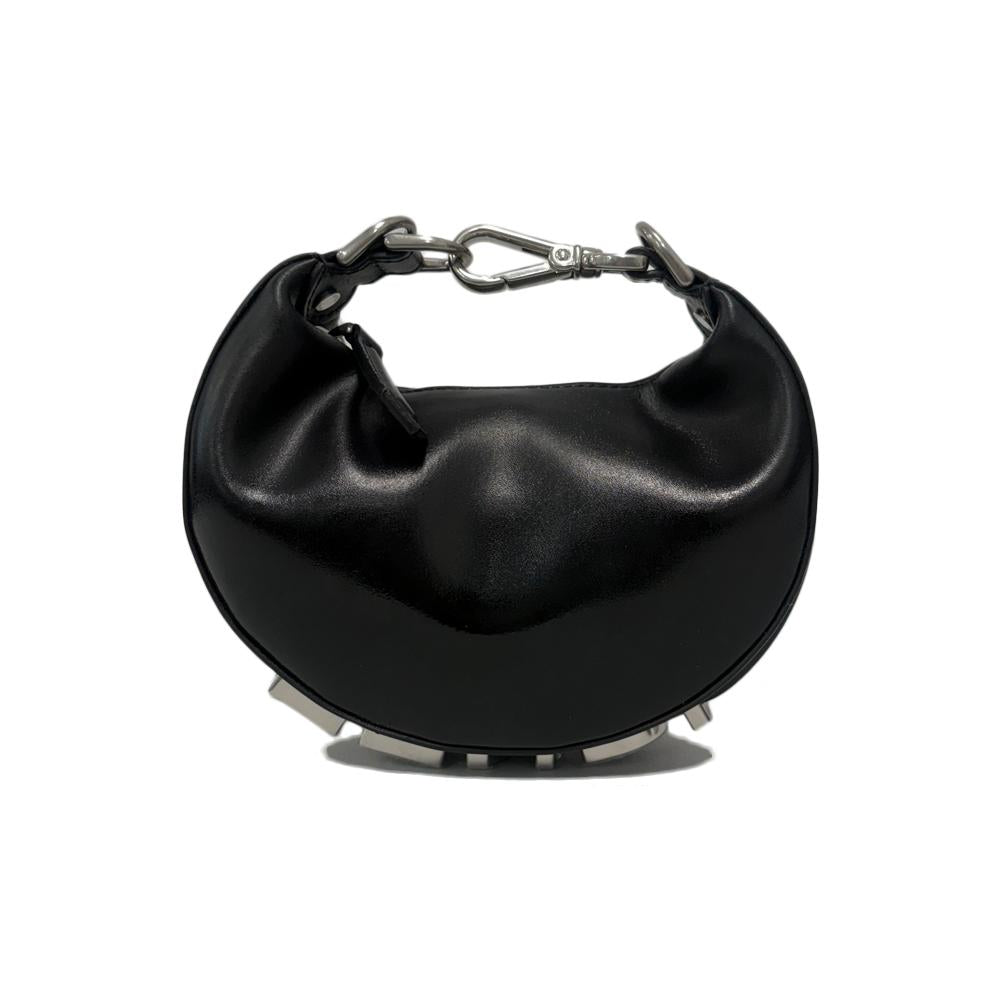 FENDI Black Leather Fendigraphy Nano Hobo Shoulder Bag