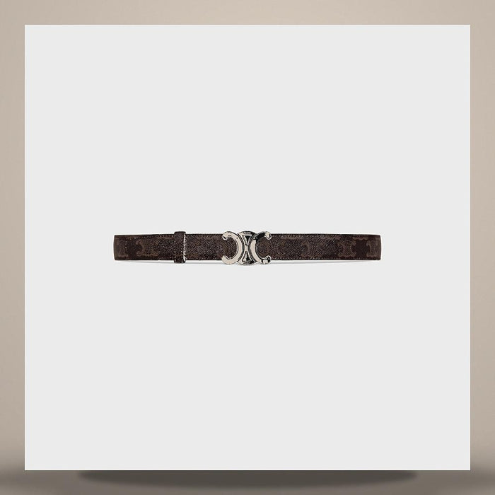 CELINE Black Crocodile-Embossed Calfskin 30mm Triomphe Belt