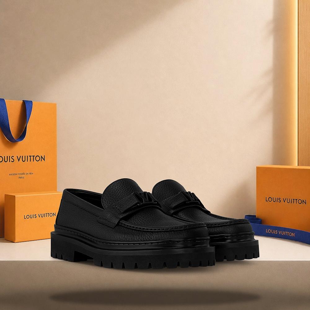 Louis Vuitton Major Loafers Black Leather Men's Shoes