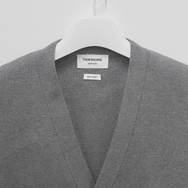 THOM BROWNE Milano Knit Tricolor Armband Cardigan Gray Unisex