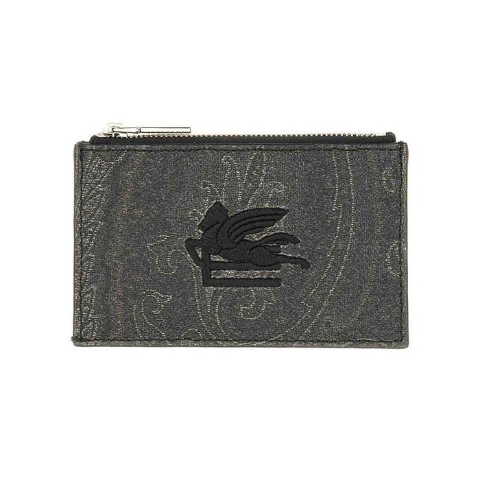 Etro Paisley Leather Card Holder Wallet Unisex Black