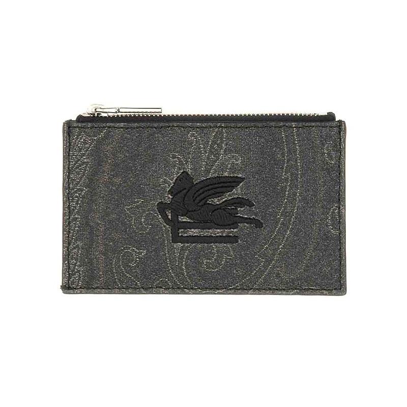 Etro Paisley Leather Card Holder Wallet Unisex Black