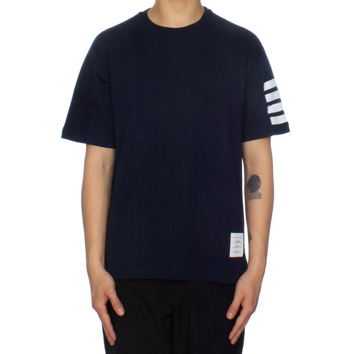 THOM BROWNE Navy Diagonal Stripe Short Sleeve T-Shirt
