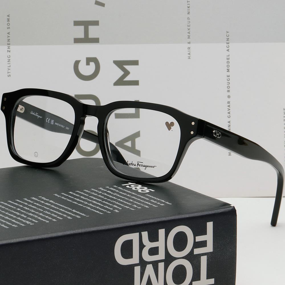Ferragamo Black Square Acetate Eyeglass Frames Unisex SF2958 001