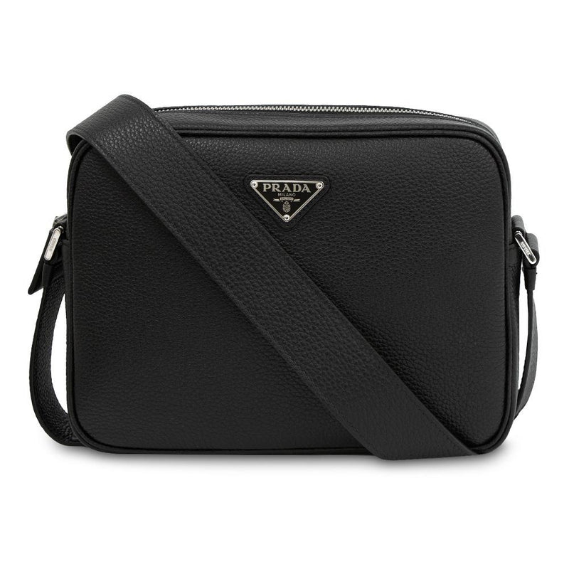 PRADA Black Leather Square Crossbody Shoulder Bag for Men