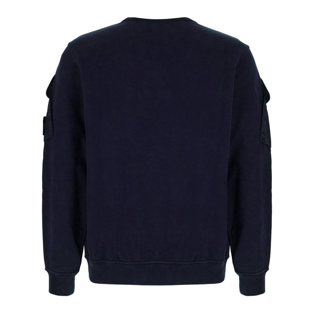 STONE ISLAND Brushed Organic Cotton Fleece Pocket Crewneck Sweatshirt Navy