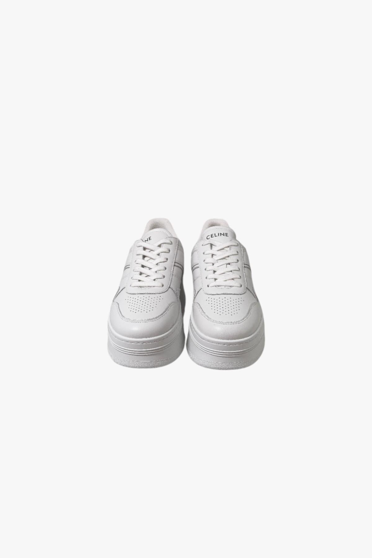 CELINE Wedge Block Calfskin Low Top Sneakers White