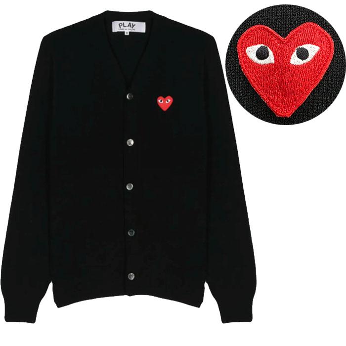 Comme des Garcons Black V-Neck Cardigan Red Heart Patch Men's Knit