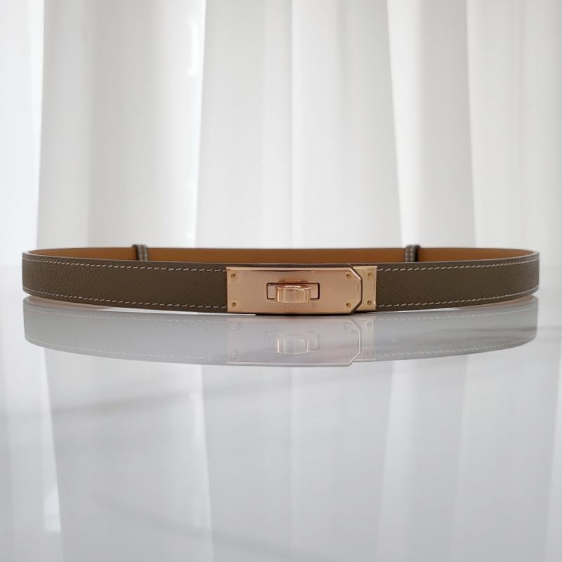 HERMES Kelly 18 Women’s Belt Etoupe Rose Gold Buckle