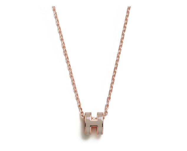HERMES Mini Pop H Pendant Necklace Rose Gold Maron Glace
