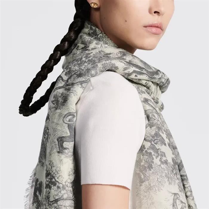 DIOR Toile de Jouy Sauvage Wool Scarf Navy