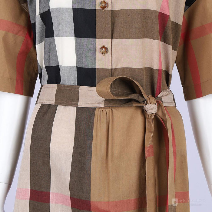 BURBERRY Brown Gresham House Check Midi Dress